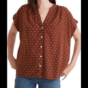 Madewell Central Jacquard Collarless Button-up Shirt In Dusty Redwood Small